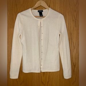 Lord & Taylor cashmere classic sweater, faux crystal buttons, winter white!
